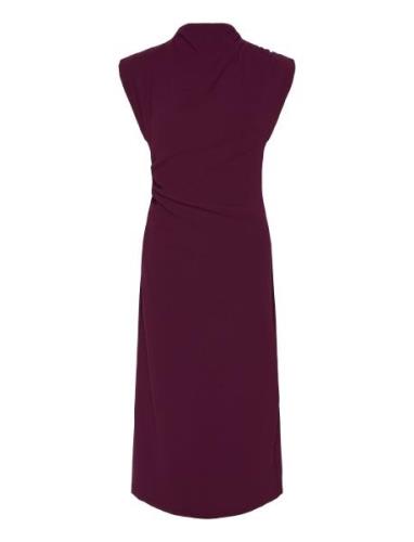 Mango Gathered Turtleneck Dress Burgundy