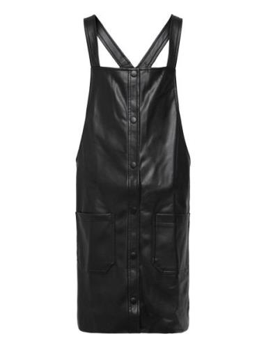 Mango Leather-Effect Pinafore Dress Svart