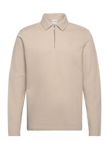 Selected Homme Slhmarc Rib Ls Polo Kräm