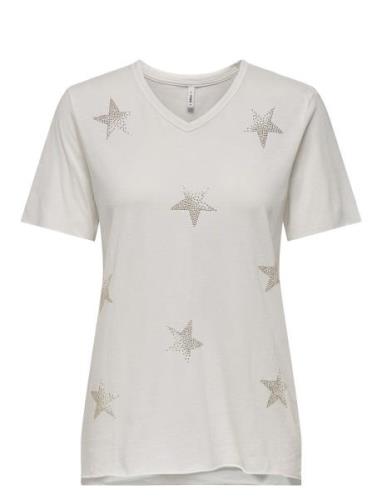 ONLY Onllucy Life Star S/S V-Neck Cs Top Vit