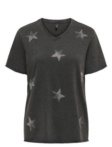 ONLY Onllucy Life Star S/S V-Neck Cs Top Svart