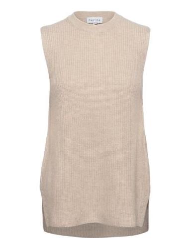 Davida Cashmere Rib O-Neck Long Vest Beige