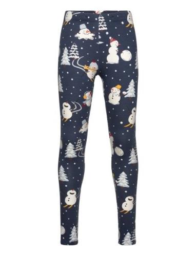 Lindex Leggings Snowman Aop Marinblå