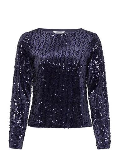 Bubbleroom Sequin Trumpet Sleeve Top Marinblå