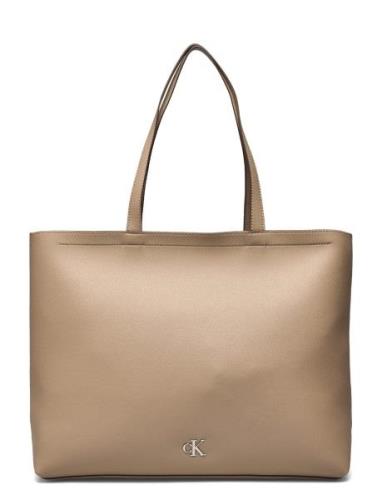 Calvin Klein Minimal Monogram Slim Tote34 T Beige