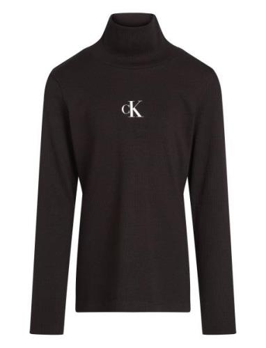 Calvin Klein Rib Slim Ls Roll Neck Top Svart