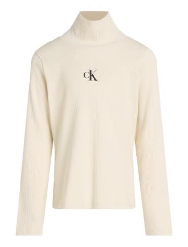 Calvin Klein Rib Slim Ls Roll Neck Top Kräm